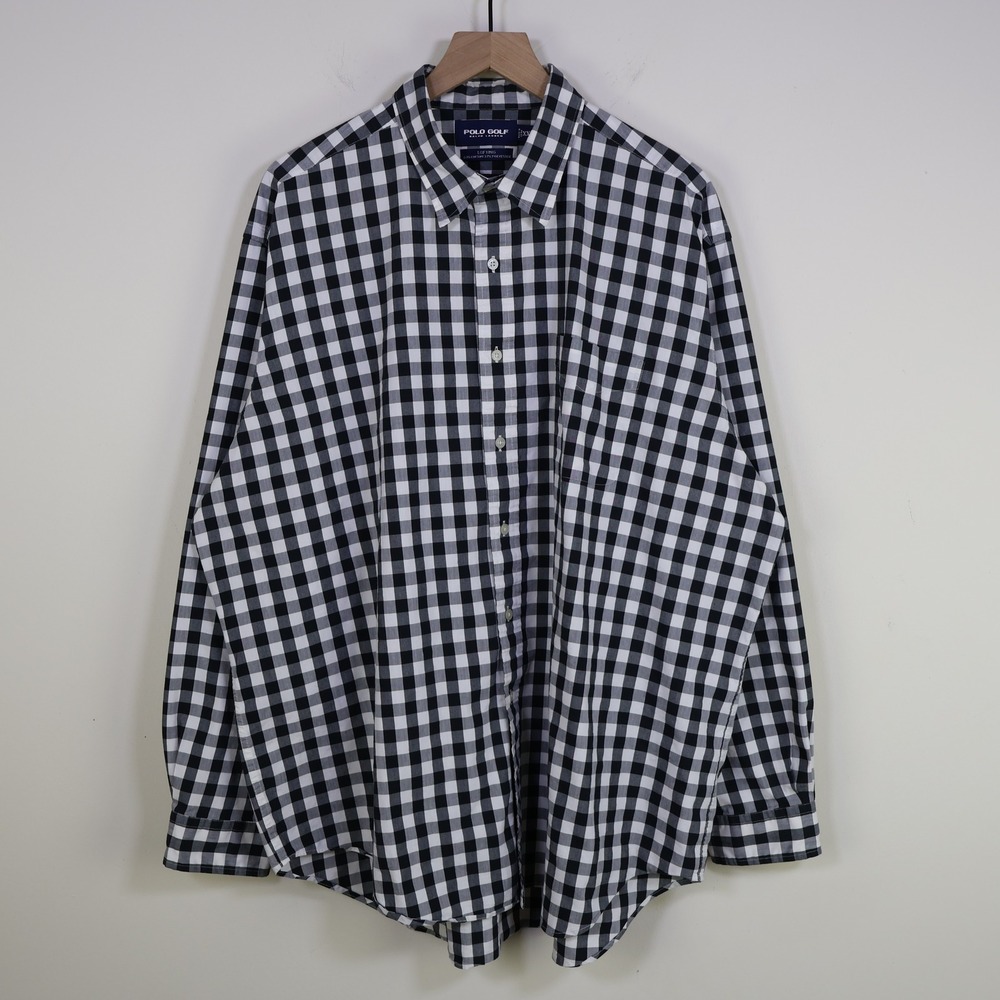 Vintage Polo Golf Ralph Lauren Gingham Check Button Down XXL Preppy Black White